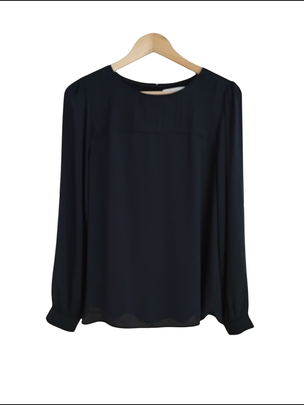 LOFT Black Long-Sleeve Sheer-Panel Blouse Sz M